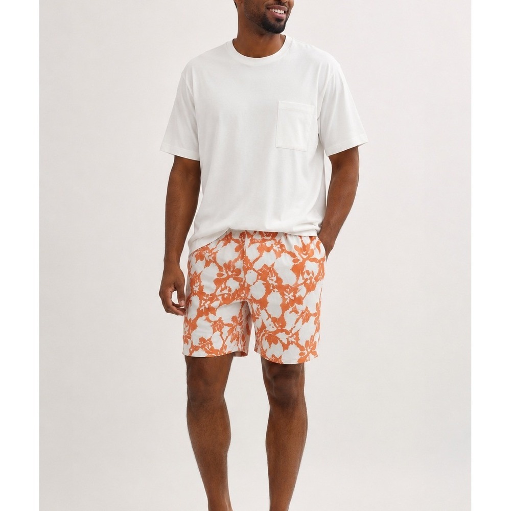 Tommy Bahama Relax Swim Trunks Men's XL Orange White Hawaiian Floral Mesh Lined